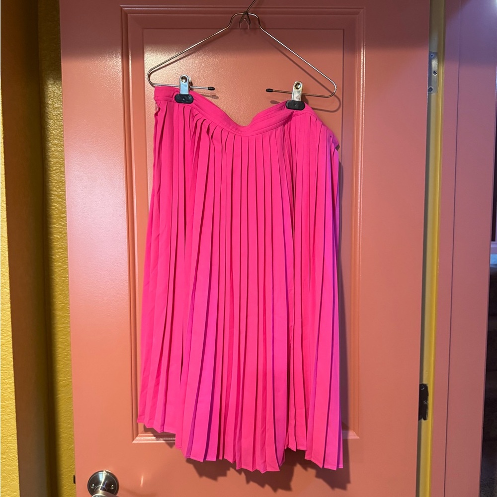 J.Crew Hot Pink Pleated Midi Skirt